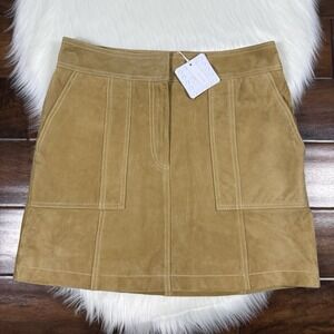 Le' AL.X Women's Size Large Camel Suede Leather Mini Skirt‎ $259